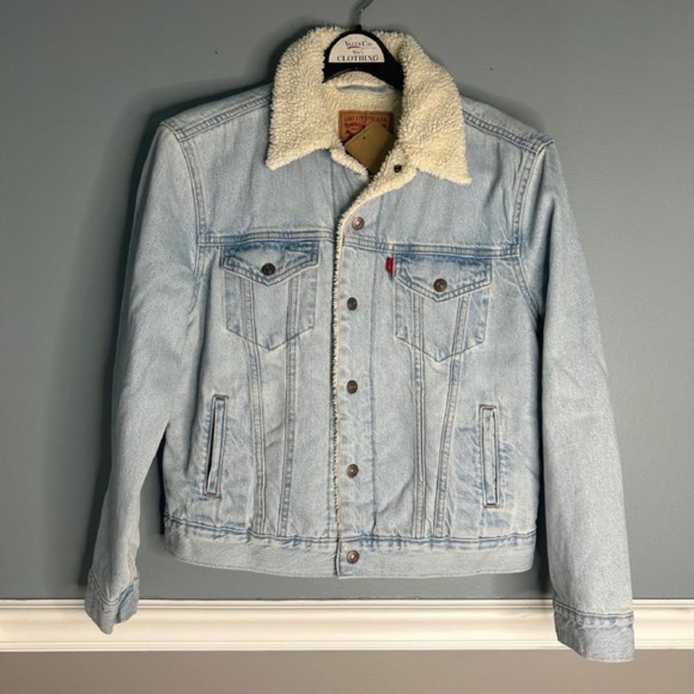 Levi's Ex-Boyfriend Trucker Jacket‎ Faux Sherpa Collar Denim Jean Jacket